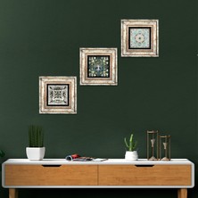 Pinecone Stone Hayat Ağacı, Desen, Çini Sanatı Çerçeveli Taş Duvar Tablosu 3’lü Set - Dekoratif Modern Sanat, Ev ve Ofis Dekoru |TK3-684|