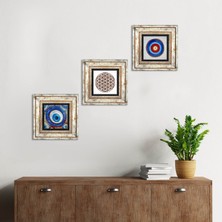 Pinecone Stone Nazar, Yaşam Çiçeği Çerçeveli Taş Duvar Tablosu 3’lü Set - Dekoratif Modern Sanat, Ev ve Ofis Dekoru |TK3-1970|