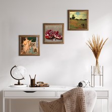 Pinecone Claude Monet Gelincikler, İki Müzisyen Kız Tablosu, Nar Taş Duvar Tablosu Ahşap Çerçeveli Duvar Dekoru 3 Parça Tablo Seti Wall Art W3-1504
