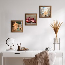 Pinecone Stone Salvador Dalí Amerika’nın Keşfi, İki Müzisyen Kız, Nar Ahşap Çerçeveli Taş Duvar Tablosu 3’lü Set – 25x25 cm Dekoratif Modern Sanat – Ev ve Ofis Dekoru |W3-1518|