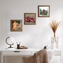 Pinecone Stone İstanbul Ayasofya, İki Müzisyen Kız Tablosu, Nar Ahşap Çerçeveli Taş Duvar Tablosu 3’lü Set – 25x25 cm Dekoratif Modern Sanat – Ev ve Ofis Dekoru |W3-1477|