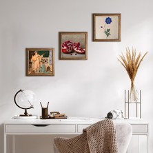 Pinecone Stone Ebru Sanatı, İki Müzisyen Kız Tablosu, Nar Ahşap Çerçeveli Taş Duvar Tablosu 3’lü Set – 25x25 cm Dekoratif Modern Sanat – Ev ve Ofis Dekoru |W3-1480|