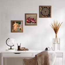 Pinecone Stone Sri Yantra, İki Müzisyen Kız Tablosu, Nar Ahşap Çerçeveli Taş Duvar Tablosu 3’lü Set – 25x25 cm Dekoratif Modern Sanat – Ev ve Ofis Dekoru |W3-1491|