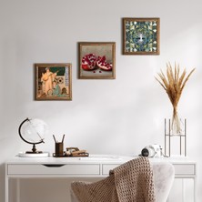 Pinecone Stone Hayat Ağacı, İki Müzisyen Kız Tablosu, Nar Ahşap Çerçeveli Taş Duvar Tablosu 3’lü Set – 25x25 cm Dekoratif Modern Sanat – Ev ve Ofis Dekoru |W3-1499|