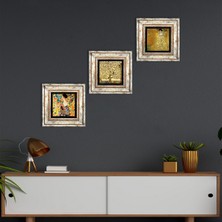 Pinecone Gustav Klimt Yelpazeli Kadın, Bauer Portre, Hayat Ağacı Taş Duvar Tablosu Çerçeveli Duvar Dekoru 3 Parça Tablo Seti Wall Art T3-86
