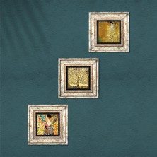 Pinecone Gustav Klimt Yelpazeli Kadın, Bauer Portre, Hayat Ağacı Taş Duvar Tablosu Çerçeveli Duvar Dekoru 3 Parça Tablo Seti Wall Art T3-86