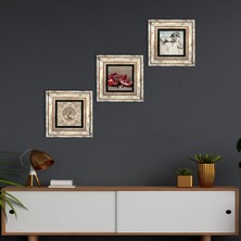 Pinecone Stone Leonardo da Vinci At Heykeli, Hayat Ağacı, Nar Çerçeveli Taş Duvar Tablosu 3’lü Set - Dekoratif Modern Sanat, Ev ve Ofis Dekoru |TK3-901|