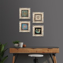 Pinecone Stone Yaşam Çiçeği, Şahmeran, Hayat Ağacı Çerçeveli Taş Duvar Tablosu 4’lü Set - Dekoratif Modern Sanat, Ev ve Ofis Dekoru |TK4-102|
