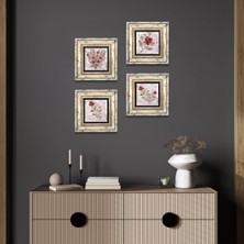 Pinecone Stone Gül Çiçek Çerçeveli Taş Duvar Tablosu 4’lü Set - Dekoratif Modern Sanat, Ev ve Ofis Dekoru |TK4-1057|