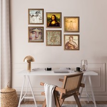 Pinecone Leonardo da Vinci, Çingene Kızı, Soteria Mozaiği Taş Duvar Tablosu Ahşap Çerçeveli Duvar Dekoru 6 Parça Tablo Seti Wall Art W6-51