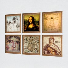 Pinecone Leonardo da Vinci, Çingene Kızı, Soteria Mozaiği Taş Duvar Tablosu Ahşap Çerçeveli Duvar Dekoru 6 Parça Tablo Seti Wall Art W6-51