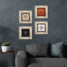 Pinecone Sri Yantra, Hayat Ağacı Taş Duvar Tablosu Çerçeveli Duvar Dekoru 4 Parça Tablo Seti Wall Art T4-123