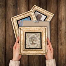 Pinecone Sri Yantra, Hayat Ağacı Taş Duvar Tablosu Çerçeveli Duvar Dekoru 4 Parça Tablo Seti Wall Art T4-123