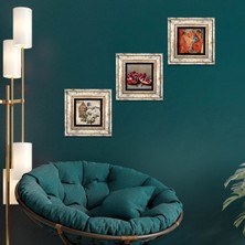 Pinecone Stone Picasso Avignonlu Kızlar, Kelebekli Çiçek, Nar Çerçeveli Taş Duvar Tablosu 3’lü Set - Dekoratif Modern Sanat, Ev ve Ofis Dekoru |TK3-1118|