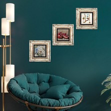 Pinecone Stone İlk Ayet 'Oku', Kelebekli Çiçek, Nar Çerçeveli Taş Duvar Tablosu 3’lü Set - Dekoratif Modern Sanat, Ev ve Ofis Dekoru |TK3-1153|