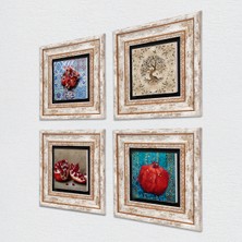 Pinecone Hayat Ağacı, Nar Taş Duvar Tablosu Çerçeveli Duvar Dekoru 4 Parça Tablo Seti Wall Art T4-103