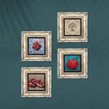 Pinecone Hayat Ağacı, Nar Taş Duvar Tablosu Çerçeveli Duvar Dekoru 4 Parça Tablo Seti Wall Art T4-103