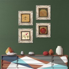 Pinecone Stone Hiç, Lale, Esma'ül Hüsna, Bereket Duası Çerçeveli Taş Duvar Tablosu 4’lü Set - Dekoratif Modern Sanat, Ev ve Ofis Dekoru |TK4-1387|