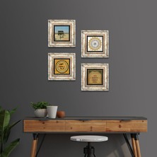 Pinecone Stone Şems Suresi, Kabe-i Muazzama, Nazar Duası, Mührü Şerif Çerçeveli Taş Duvar Tablosu 4’lü Set - Dekoratif Modern Sanat, Ev ve Ofis Dekoru |TK4-1908|