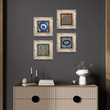 Pinecone Stone Nazar, Yaşam Çiçeği Çerçeveli Taş Duvar Tablosu 4’lü Set - Dekoratif Modern Sanat, Ev ve Ofis Dekoru |TK4-1257|