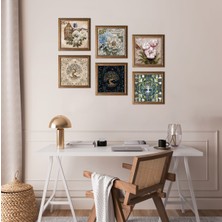 Pinecone Stone Kelebekli Çiçek, Hayat Ağacı Ahşap Çerçeveli Taş Duvar Tablosu 6’lı Set – 25x25 cm Dekoratif Modern Sanat – Ev ve Ofis Dekoru |W6-40|
