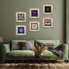 Pinecone Stone Hayat Ağacı Çerçeveli Taş Duvar Tablosu 6’lı Set - Dekoratif Modern Sanat, Ev ve Ofis Dekoru |TK6-104|