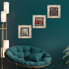 Pinecone Stone Yaşam Çiçeği, Kelebekli Çiçek, Nar Çerçeveli Taş Duvar Tablosu 3’lü Set - Dekoratif Modern Sanat, Ev ve Ofis Dekoru |TK3-1160|