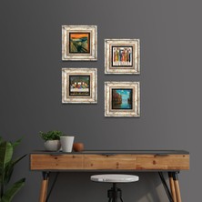 Pinecone Stone Leonardo da Vinci, Claude Monet, Çığlık, Yerli Kadınlar Çerçeveli Taş Duvar Tablosu 4’lü Set - Dekoratif Modern Sanat, Ev ve Ofis Dekoru |TK4-1748|