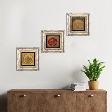 Pinecone Ayet-el Kürsi, Esma'ül Hüsna, Bereket Duası Taş Duvar Tablosu Çerçeveli Duvar Dekoru 3 Parça Tablo Seti Wall Art T3-132