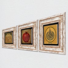 Pinecone Ayet-el Kürsi, Esma'ül Hüsna, Bereket Duası Taş Duvar Tablosu Çerçeveli Duvar Dekoru 3 Parça Tablo Seti Wall Art T3-132