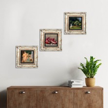 Pinecone Stone Claude Monet Bahçedeki Kadın, İki Müzisyen Kız, Nar Çerçeveli Taş Duvar Tablosu 3’lü Set - Dekoratif Modern Sanat, Ev ve Ofis Dekoru |TK3-1505|
