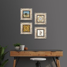 Pinecone Stone Elif Vav, Şems Suresi, Kabe-i Muazzama, Mührü Şerif Çerçeveli Taş Duvar Tablosu 4’lü Set - Dekoratif Modern Sanat, Ev ve Ofis Dekoru |TK4-1931|