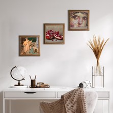 Pinecone Stone Çingene Kızı Mozaiği, İki Müzisyen Kız Tablosu, Nar Ahşap Çerçeveli Taş Duvar Tablosu 3’lü Set – 25x25 cm Dekoratif Modern Sanat – Ev ve Ofis Dekoru |W3-1472|