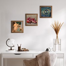 Pinecone Nazar, İki Müzisyen Kız Tablosu, Nar Taş Duvar Tablosu Ahşap Çerçeveli Duvar Dekoru 3 Parça Tablo Seti Wall Art W3-1493