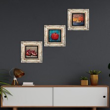 Pinecone Stone İstanbul Kız Kulesi, Nar Çerçeveli Taş Duvar Tablosu 3’lü Set - Dekoratif Modern Sanat, Ev ve Ofis Dekoru |TK3-799|