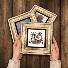 Pinecone Fatma Ana Eli (Hamsa), Şahmeran, Nar Ağacı Taş Duvar Tablosu Çerçeveli Duvar Dekoru 3 Parça Tablo Seti Wall Art T3-74