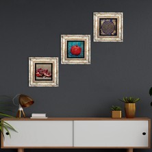 Pinecone Yaşam Çiçeği, Nar Taş Duvar Tablosu Çerçeveli Duvar Dekoru 3 Parça Tablo Seti Wall Art T3-816