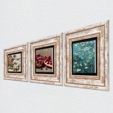 Pinecone Van Gogh Badem Ağacı, Kelebekli Çiçek, Nar Taş Duvar Tablosu Çerçeveli Duvar Dekoru 3 Parça Tablo Seti Wall Art T3-1083