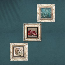 Pinecone Van Gogh Badem Ağacı, Kelebekli Çiçek, Nar Taş Duvar Tablosu Çerçeveli Duvar Dekoru 3 Parça Tablo Seti Wall Art T3-1083