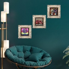 Pinecone Stone Picasso Ayna Karşısındaki Kız, Hayat Ağacı, Nar Çerçeveli Taş Duvar Tablosu 3’lü Set - Dekoratif Modern Sanat, Ev ve Ofis Dekoru |TK3-1074|