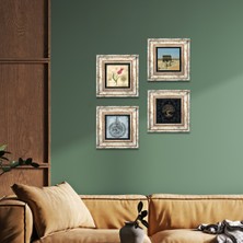 Pinecone Stone Ayet-el Kürsi, Hayat Ağacı, Lale, Kabe-i Muazzama Çerçeveli Taş Duvar Tablosu 4’lü Set - Dekoratif Modern Sanat, Ev ve Ofis Dekoru |TK4-396|