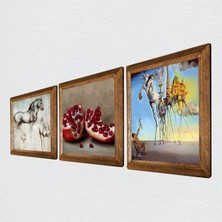 Pinecone Salvador Dalí, Leonardo da Vinci, Nar Taş Duvar Tablosu Ahşap Çerçeveli Duvar Dekoru 3 Parça Tablo Seti Wall Art W3-1350