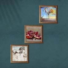 Pinecone Salvador Dalí, Leonardo da Vinci, Nar Taş Duvar Tablosu Ahşap Çerçeveli Duvar Dekoru 3 Parça Tablo Seti Wall Art W3-1350