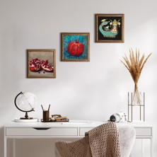Pinecone Stone Şahmeran, Nar Ahşap Çerçeveli Taş Duvar Tablosu 3’lü Set – 25x25 cm Dekoratif Modern Sanat – Ev ve Ofis Dekoru |W3-786|