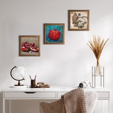 Pinecone Stone Kelebekli Çiçek, Nar Ahşap Çerçeveli Taş Duvar Tablosu 3’lü Set – 25x25 cm Dekoratif Modern Sanat – Ev ve Ofis Dekoru |W3-788|