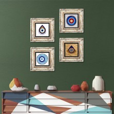 Pinecone Stone Nazar Çerçeveli Taş Duvar Tablosu 4’lü Set - Dekoratif Modern Sanat, Ev ve Ofis Dekoru |TK4-1465|