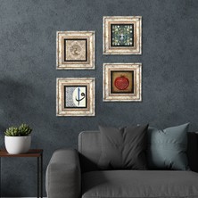 Pinecone Stone Bereket Duası, Elif-Vav, Hayat Ağacı Çerçeveli Taş Duvar Tablosu 4’lü Set - Dekoratif Modern Sanat, Ev ve Ofis Dekoru |TK4-92|