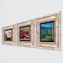Pinecone Van Gogh Ren Nehri, Kelebekli Çiçek, Nar Taş Duvar Tablosu Çerçeveli Duvar Dekoru 3 Parça Tablo Seti Wall Art T3-1274