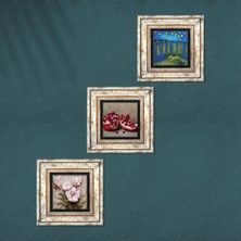 Pinecone Van Gogh Ren Nehri, Kelebekli Çiçek, Nar Taş Duvar Tablosu Çerçeveli Duvar Dekoru 3 Parça Tablo Seti Wall Art T3-1274