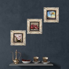 Pinecone Salvador Dalí, Kelebekli Çiçek, Nar Taş Duvar Tablosu Çerçeveli Duvar Dekoru 3 Parça Tablo Seti Wall Art T3-1279